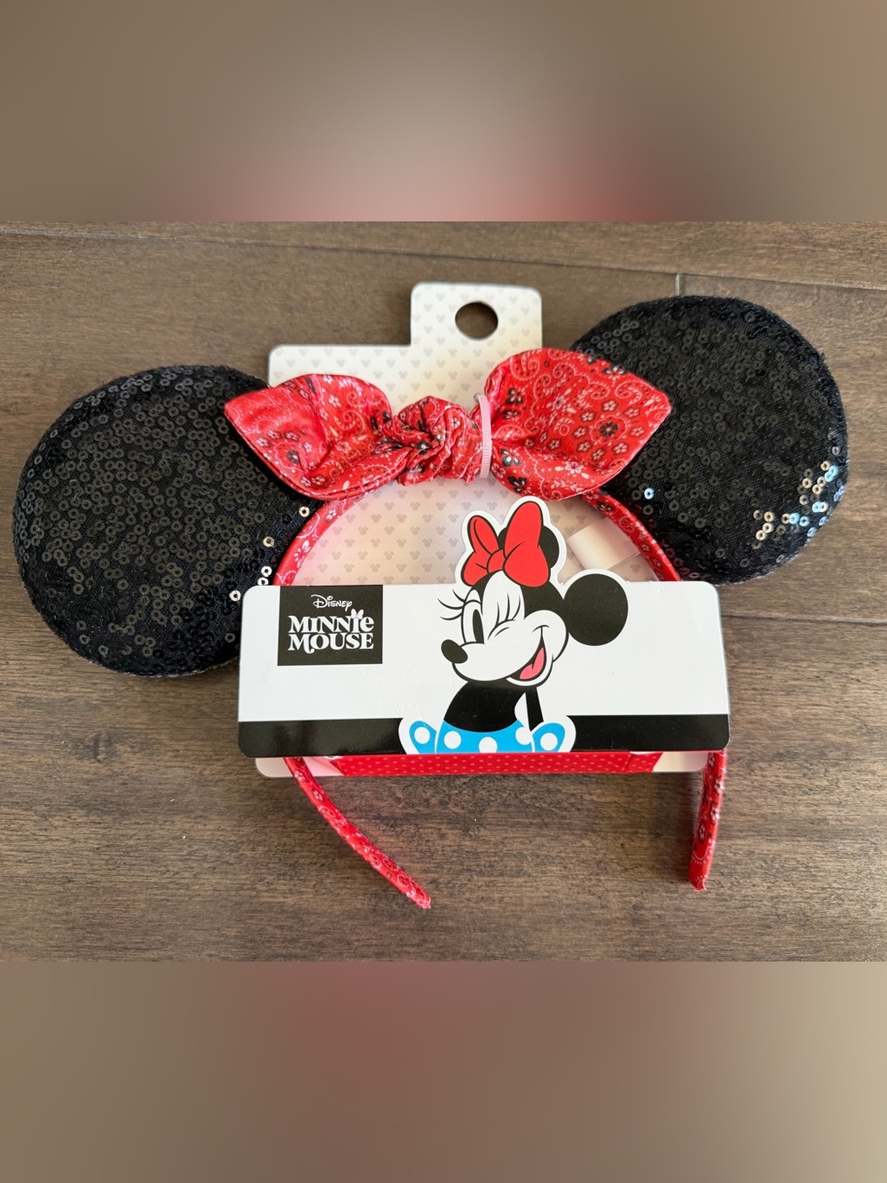 Disney Minnie Mouse Black Sequin Ears Headband with Red Bow